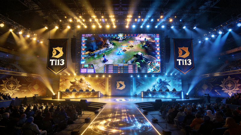 DOTA2国际邀请赛TI13主舞台全景，灯光璀璨